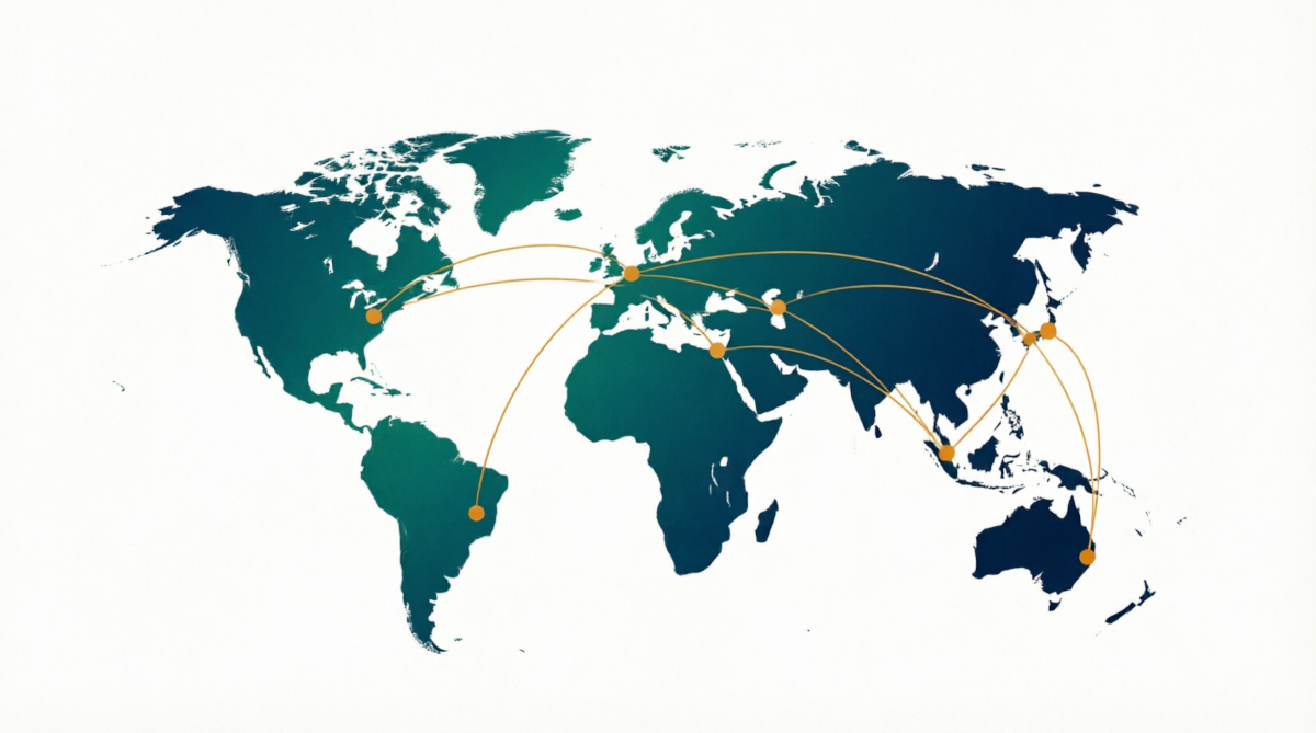 Bravo's Critical Logistics global network map with secured routes across the Americas, Europe, Middle East, Asia and Oceania