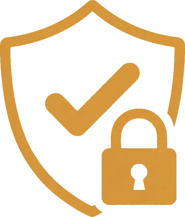 Security Logistics: shield with check mark and padlock